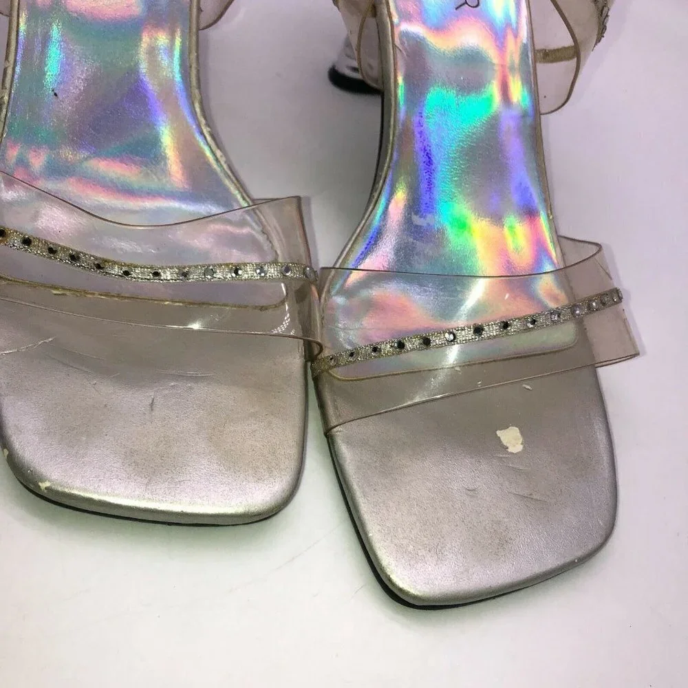 Metaphor Shoes Sz 8.5 Giselle 62121 Clear Plastic Rhinestones Square Open Toe